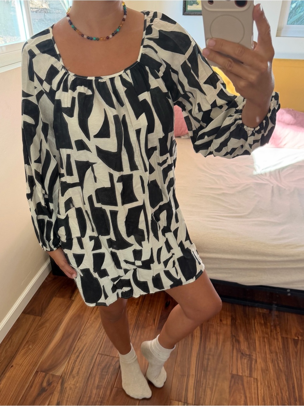 H&M Black & White Geometric Tunic Long Blouse Top Mini Dress